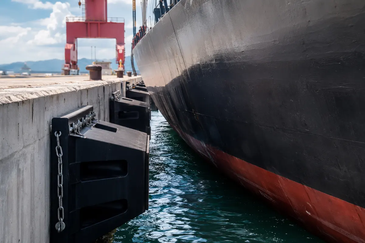 Fungsi rubber fender sebagai pelindung dermaga dan lambung kapal saat proses sandar